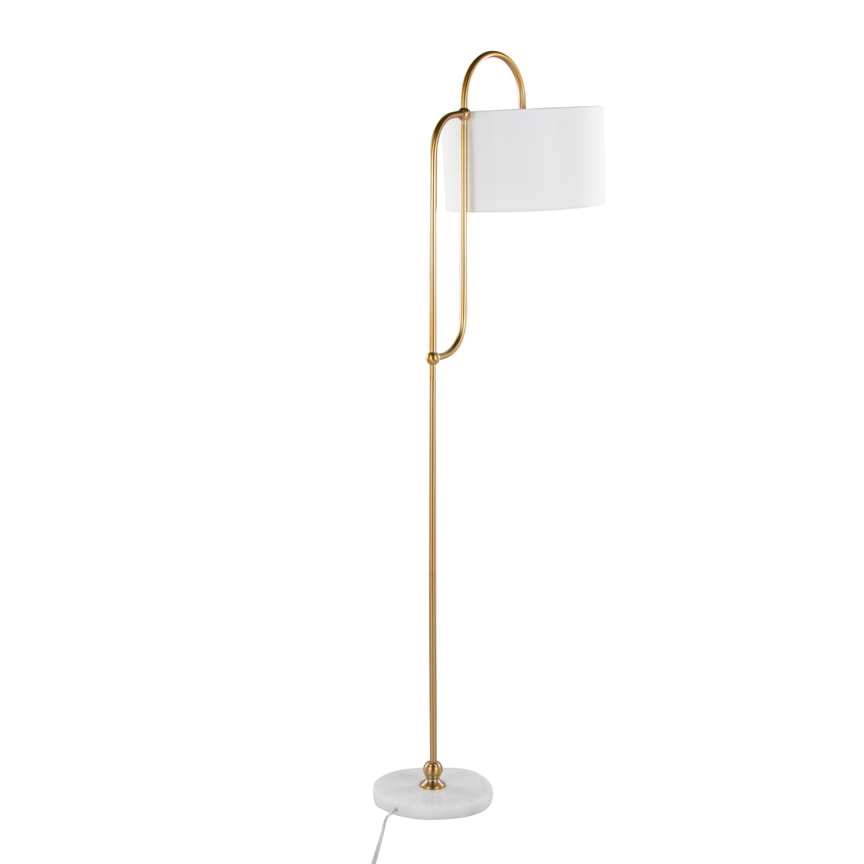 Leslie 63' Glam/Art Deco Metal Floor Lamp in White Marble and Gold Metal with White Linen Shade by LumiSource
