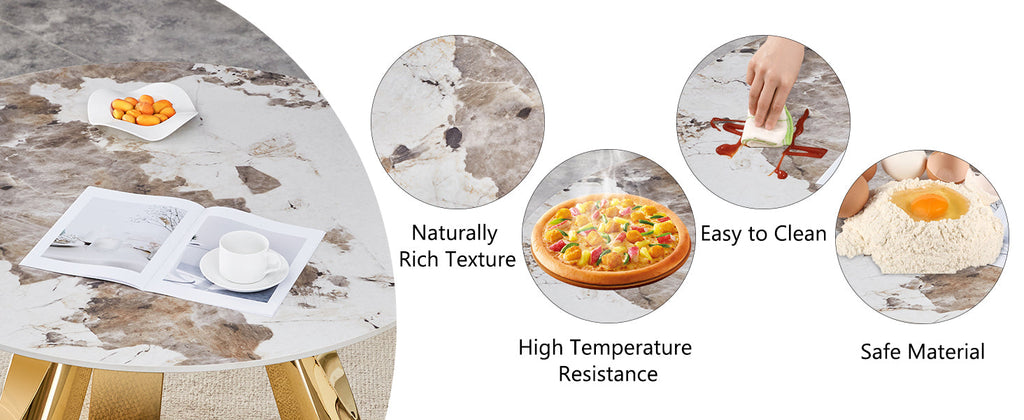 42' Luxury Sintered Stone Table: 0.45' Durable Top + 6' Steel Legs, 350lb Capacity, Stain/Heat-Resistant White/Gray Veined Surface - Modern Minimalist Design