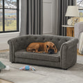 Pet sofa with arc-shaped backrest and armrests, contemporary rectangular pet sofa crafted from breathable linen  cozy soft cushion dog sofa --Dark grey