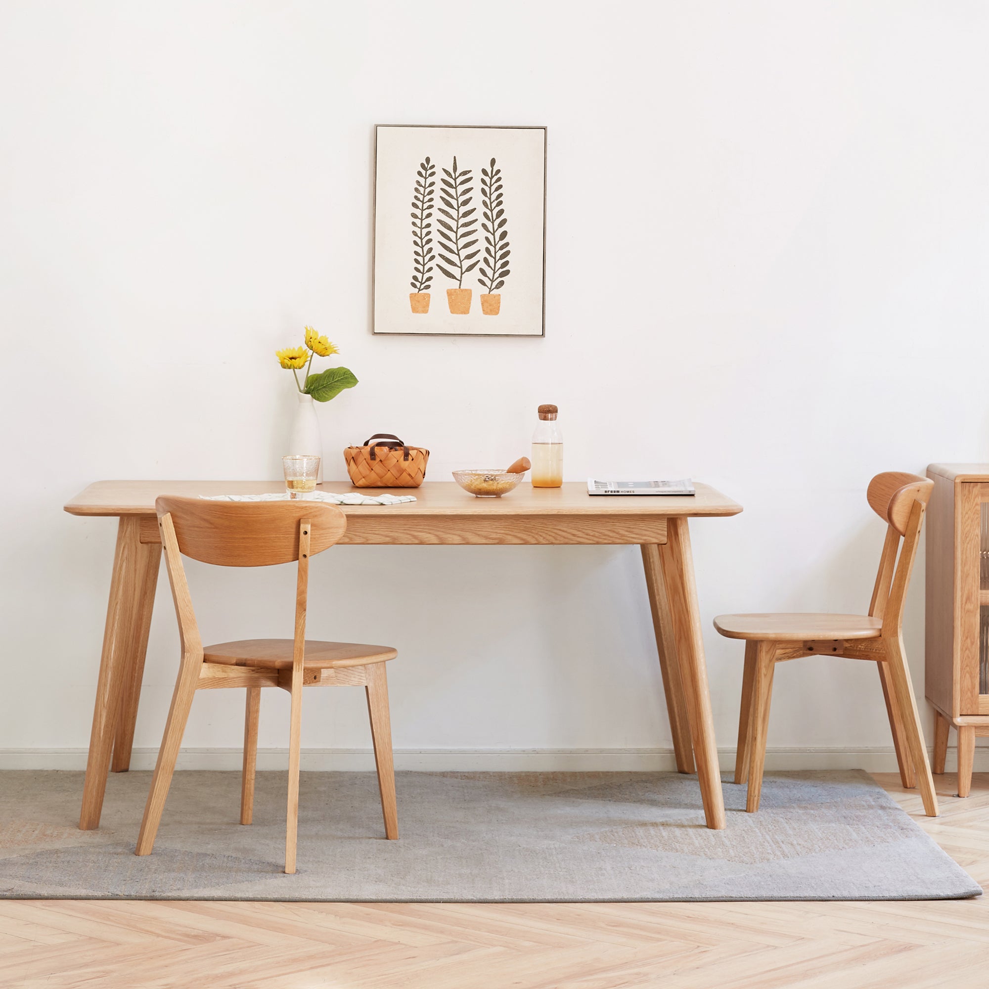 Natural Oak Dining Chair Set of 2 - Solid Wood, FAS Grade, 46.5 * 54 * 80cm