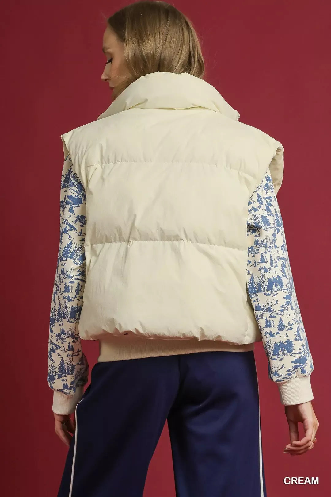 Umgee High Neck Puffer Vest with Zip Front