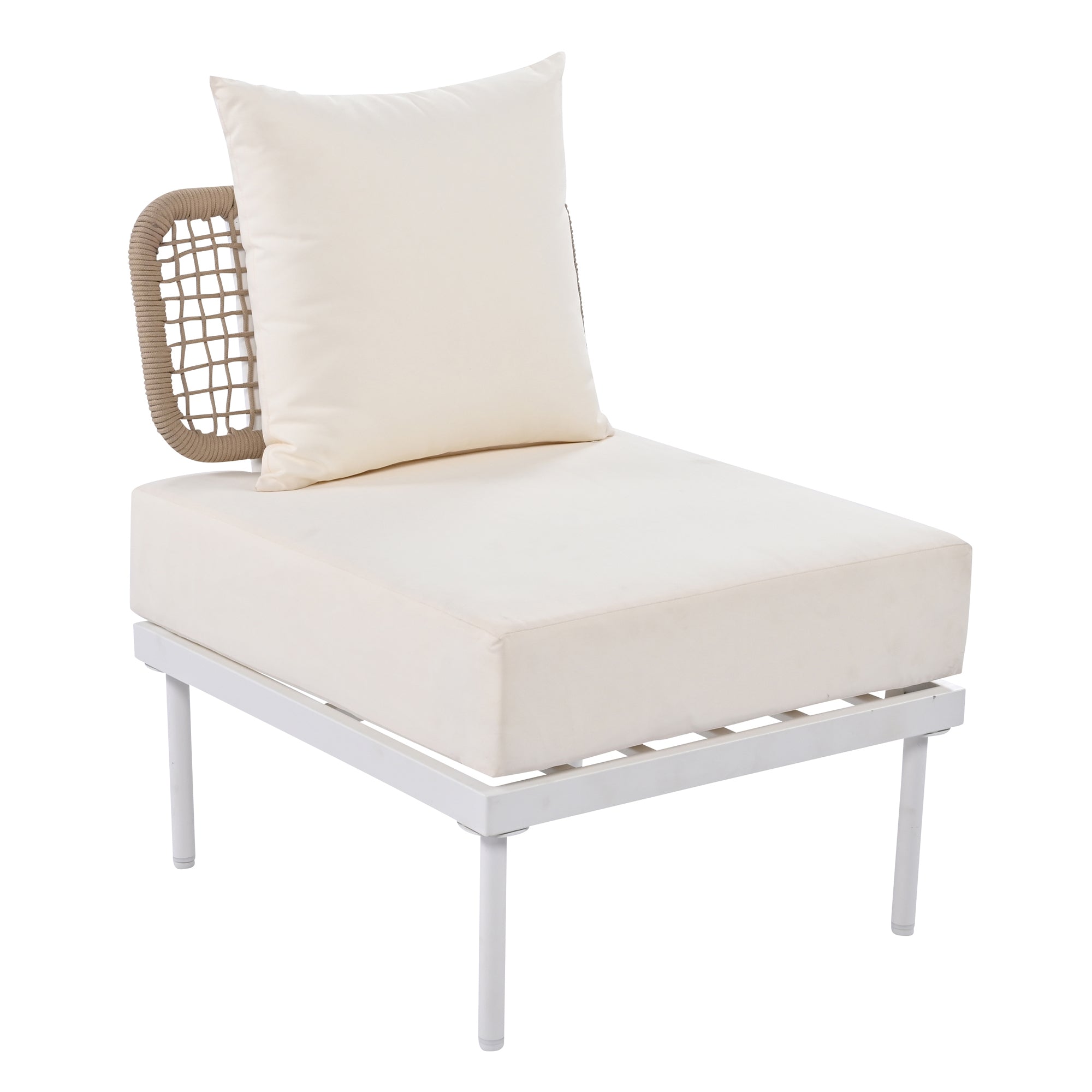 TREXM 8-Piece Patio Sectional Sofa Set with Tempered Glass Coffee Table and Wooden Coffee Table for Outdoor Oasis, Garden, Patio and Poolside (Beige Cushion + White Steel)