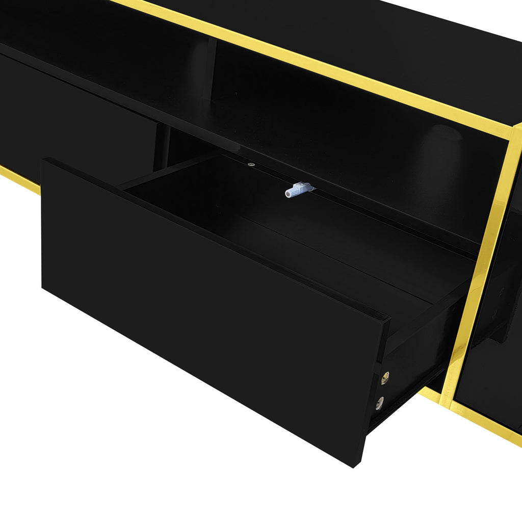 U-Can 70.9'' Modern TV Stand for TVs up to 80 Inches, Entertainment Center with 2 Shelves and  LED Lights, TV Storage Cabinet with 2 Drawers, 2 Cabinets and Metal Legs for Living room