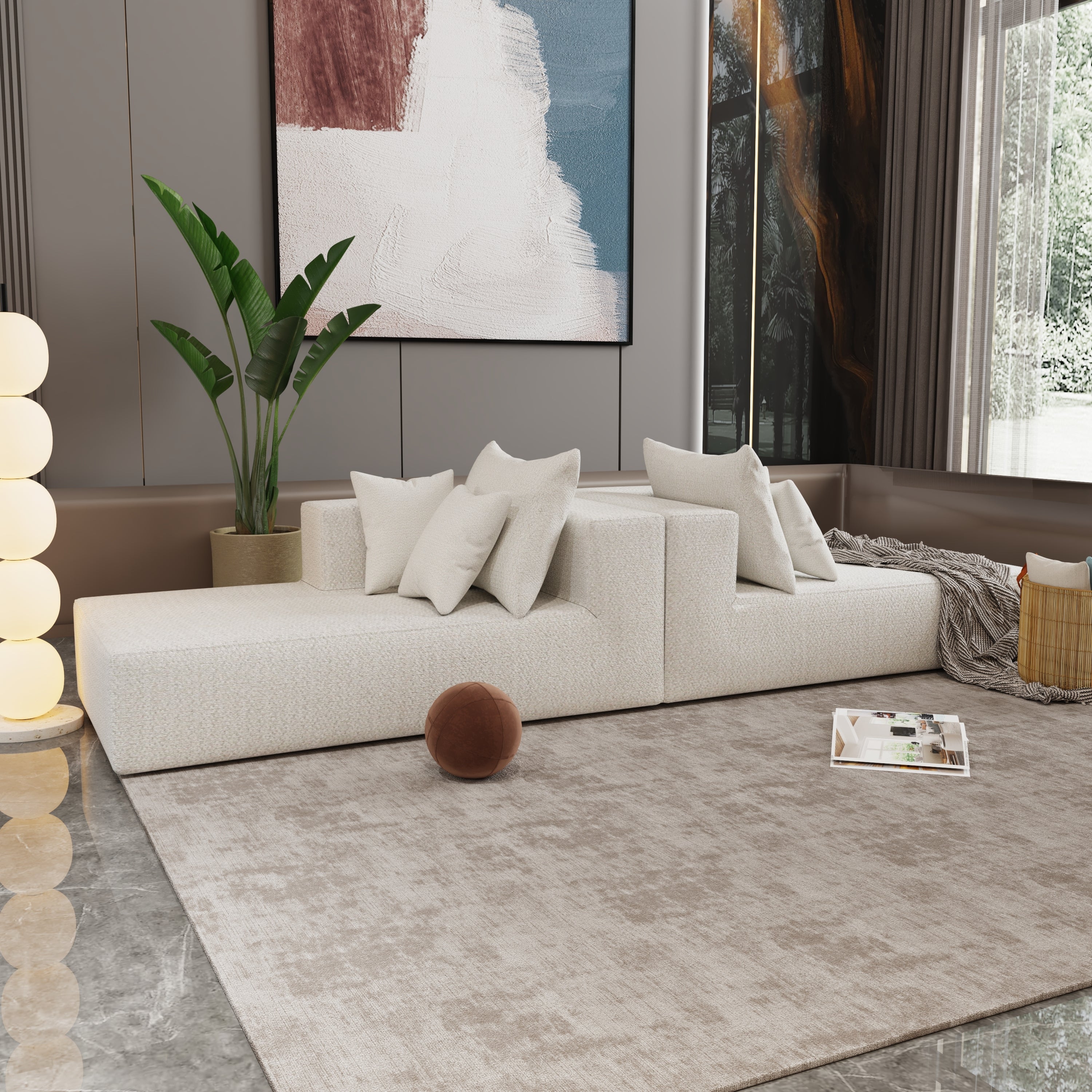 Four seater combination sofa, sofa bed, made of high-density sponge and soft linen fabric, with multiple combination methods (beige)