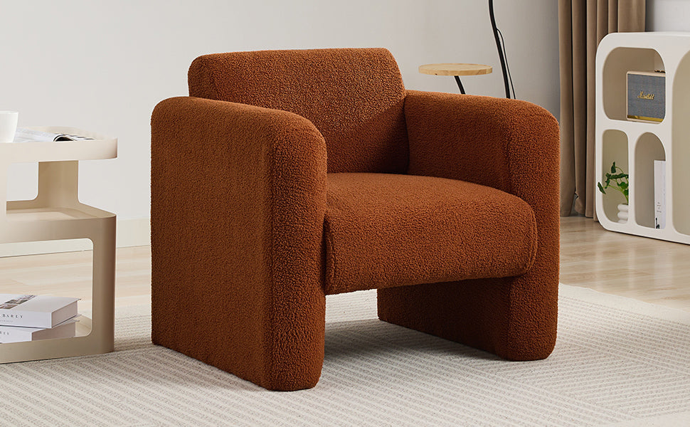 Modern Accent Chair Lambskin Sherpa Fabric Upholstered Comfy Reading Arm Chair Soft Padded Armchair with Back and Pillow for Living Room Bedroom Reception Waiting Room Office,Burnt Orange