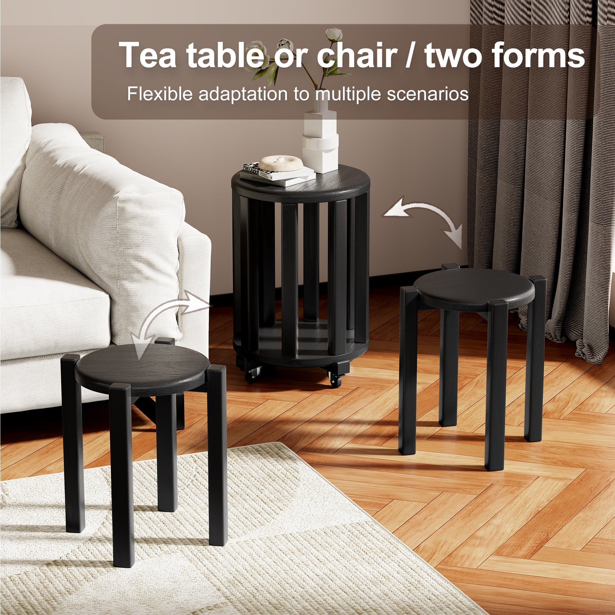 100% solid wood stackable stools set of 4, wooden stools, 18-inch stools, stacking stools, nesting tables, sturdy and durable, no installation required, top stackable round side table