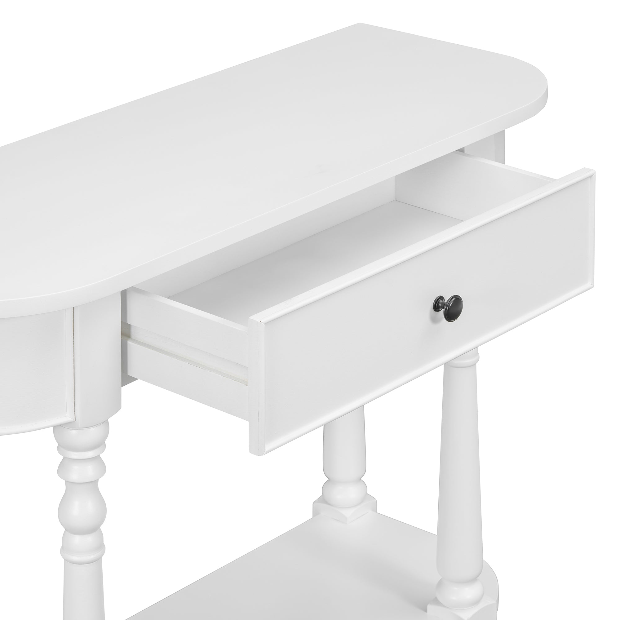 TREXM Narrow Console Table with Curved Corner, Retro Entryway Table with Top Drawer and Open Shelf, Sofa Table Console Tables for Entryway, Hallway and Living Room (White)
