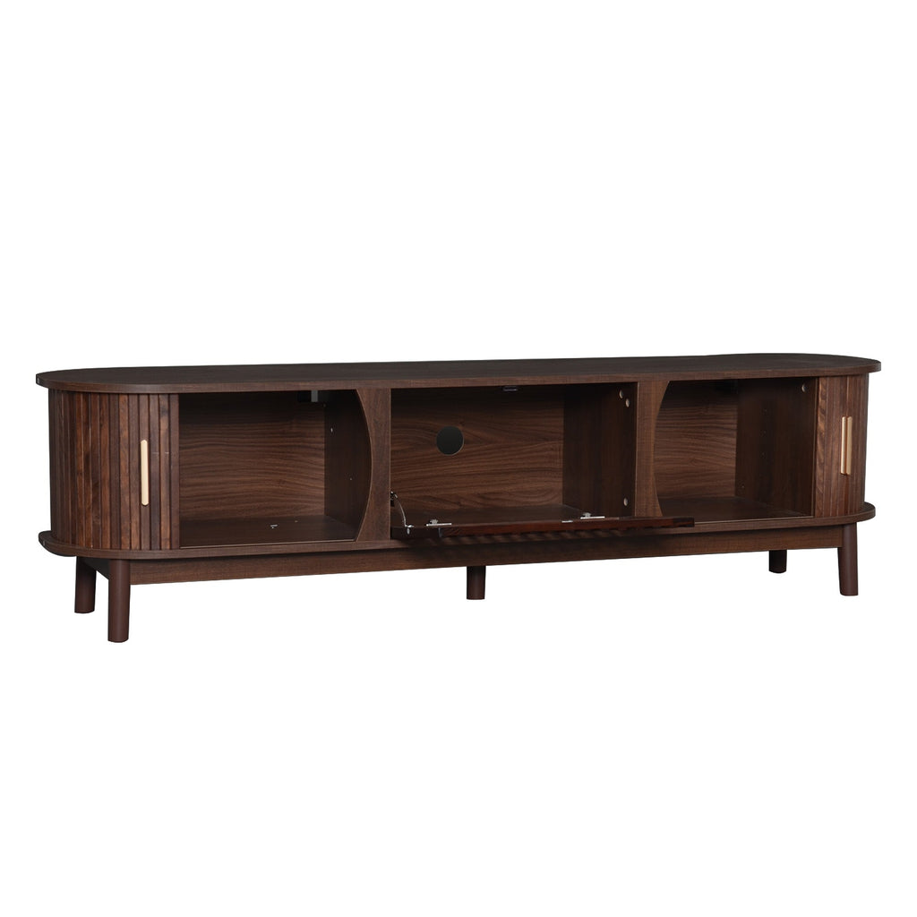Modern Farmhouse TV Stand for 75' TVs, Wood Entertainment Center with Storage Cabinet, TV Console Table for Living Room, Bedroom