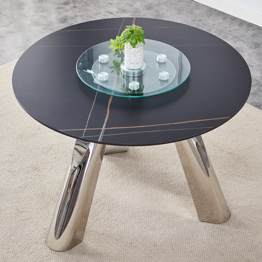 42' Luxury Sintered Stone Table: 0.45' Durable Top + 6' Steel Legs,350lb Capacity, Stain/Heat-Resistant Black Veined Surface - Modern Minimalist DesignW1512S00111