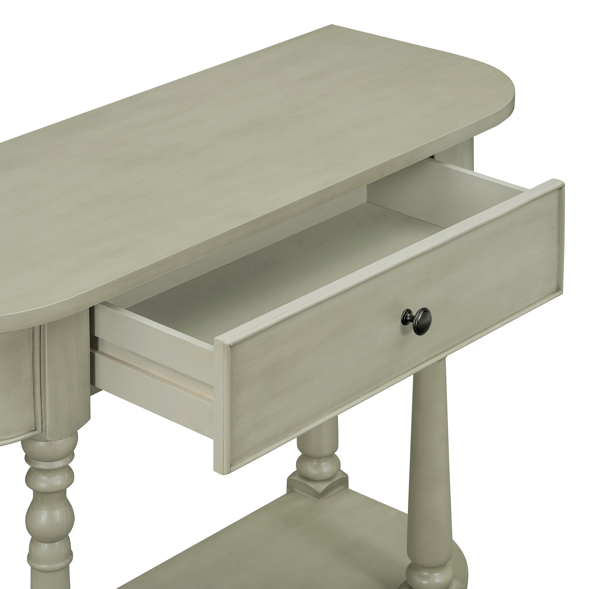 TREXM Narrow Console Table with Curved Corner, Retro Entryway Table with Top Drawer and Open Shelf, Sofa Table Console Tables for Entryway, Hallway and Living Room (Gray)