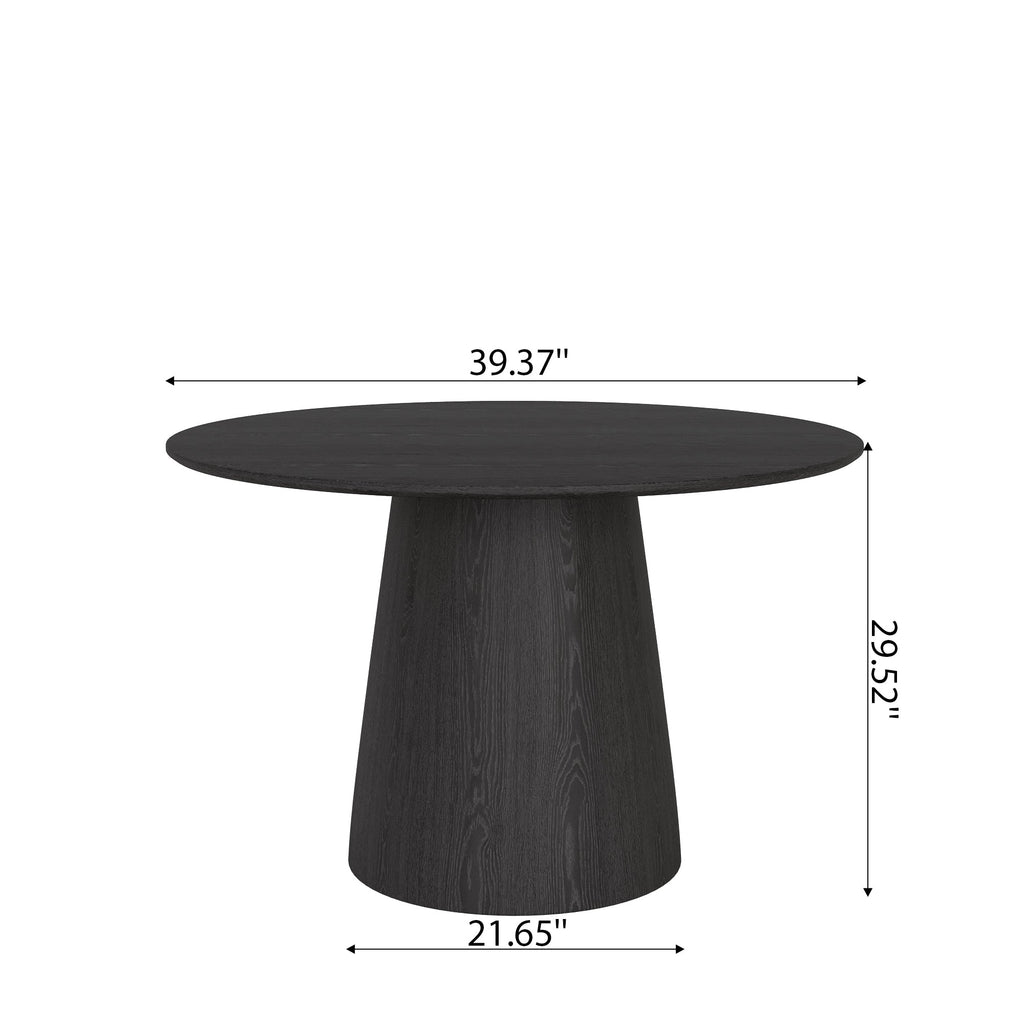39' Round Black Solid Wood Small Dining Table with Solid Wood Tabletop For 2-4 People