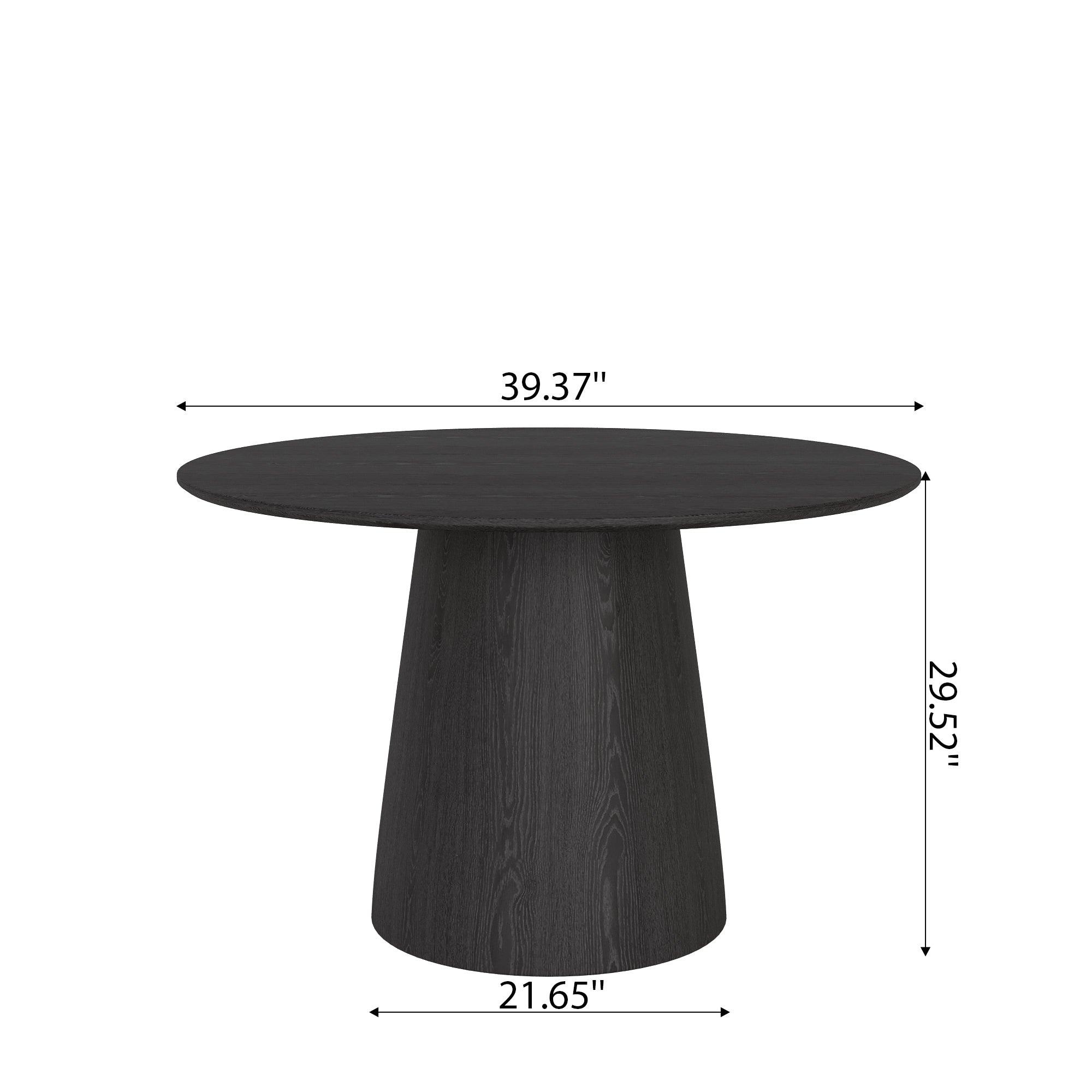 39' Round Black Solid Wood Small Dining Table with Solid Wood Tabletop For 2-4 People