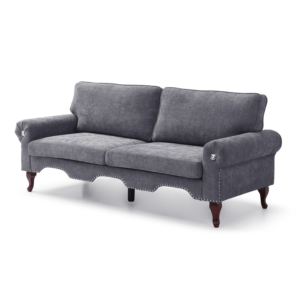 80-Inch Modern Velvet  3 seat Sofa with Wooden Legs & Crystal button and Copper Nail, Tufted Backrest, Perfect for Living Room, Bedroom, or Office (Grey)