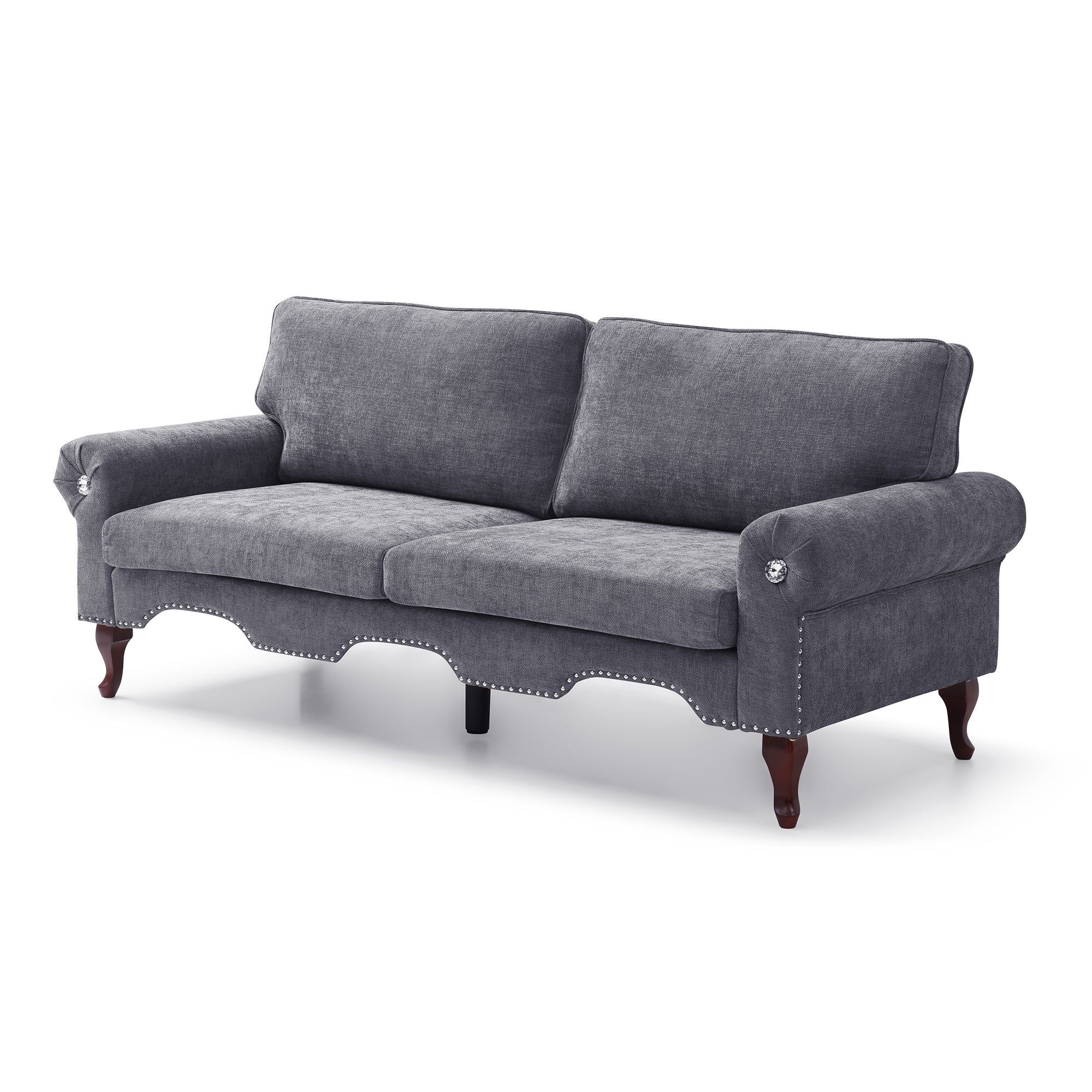 80-Inch Modern Velvet  3 seat Sofa with Wooden Legs & Crystal button and Copper Nail, Tufted Backrest, Perfect for Living Room, Bedroom, or Office (Grey)