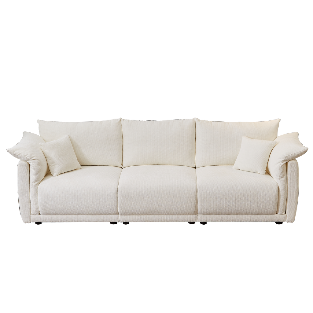 98.5' 3-seater sofa with unique design and soft arm pillows Contemporary style linen sofa with 3 comfortable cushions with 2 pillows Suitable for living room bedroom and office,beige