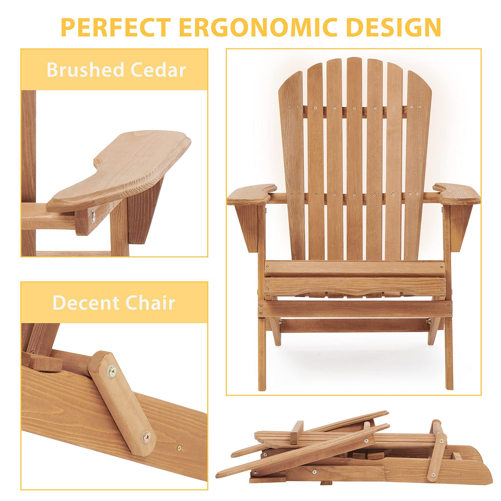 Wooden Outdoor Folding Adirondack Chair Set of 2, Cedar Material, Honey Brown, Space-Saving Design