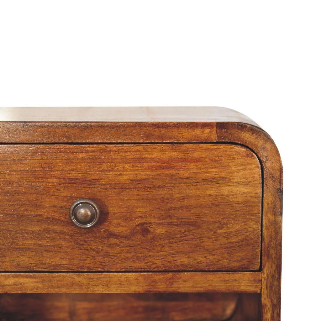 Solid Wood Mini Curve Floating Nightstand, 1-Drawer, 1 Open Slot, Chestnut