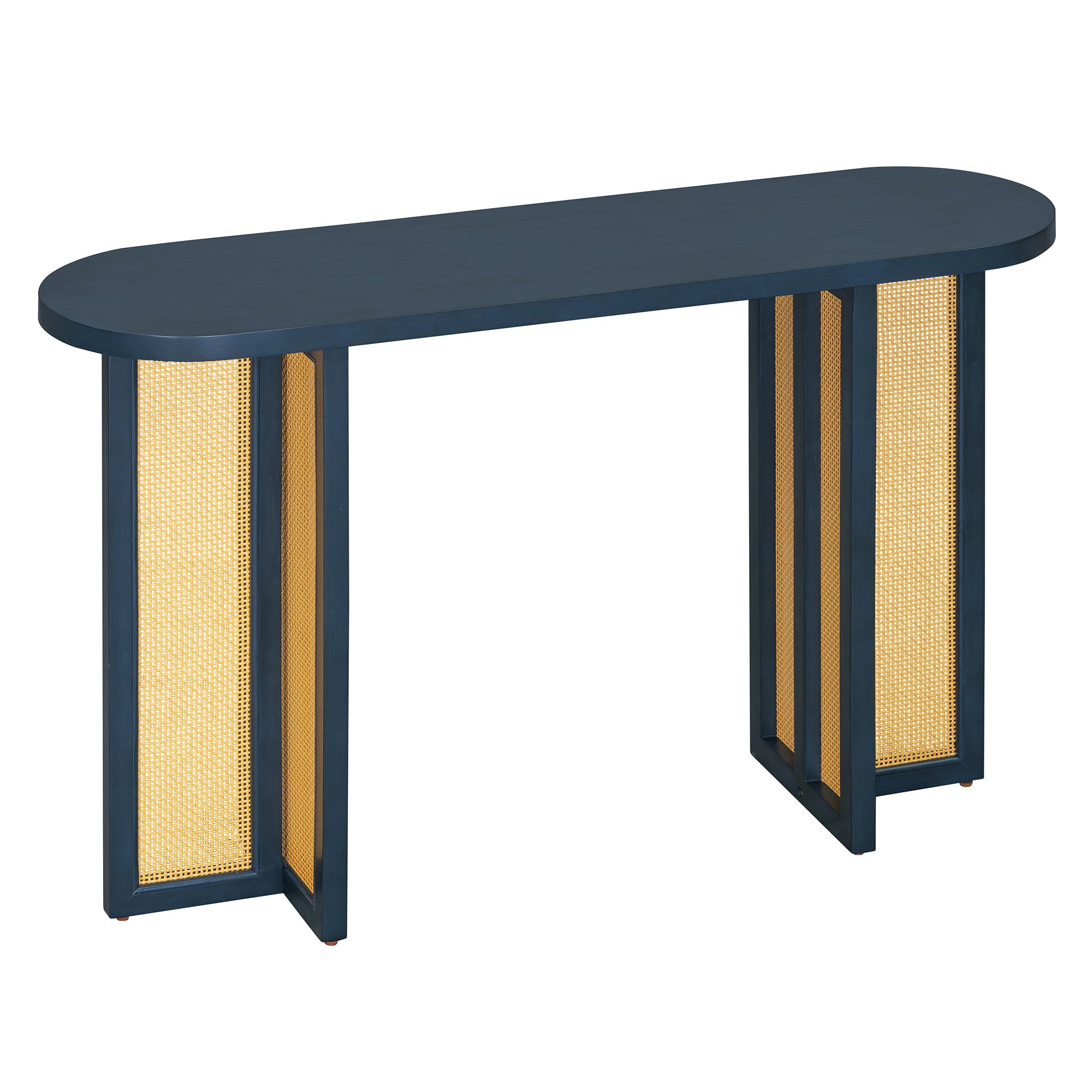 TREXM Farmhouse Rattan Console Table Entryway Table, Narrow Console Table with Storage, Hallway Table for Living Room, Entrance (Navy)
