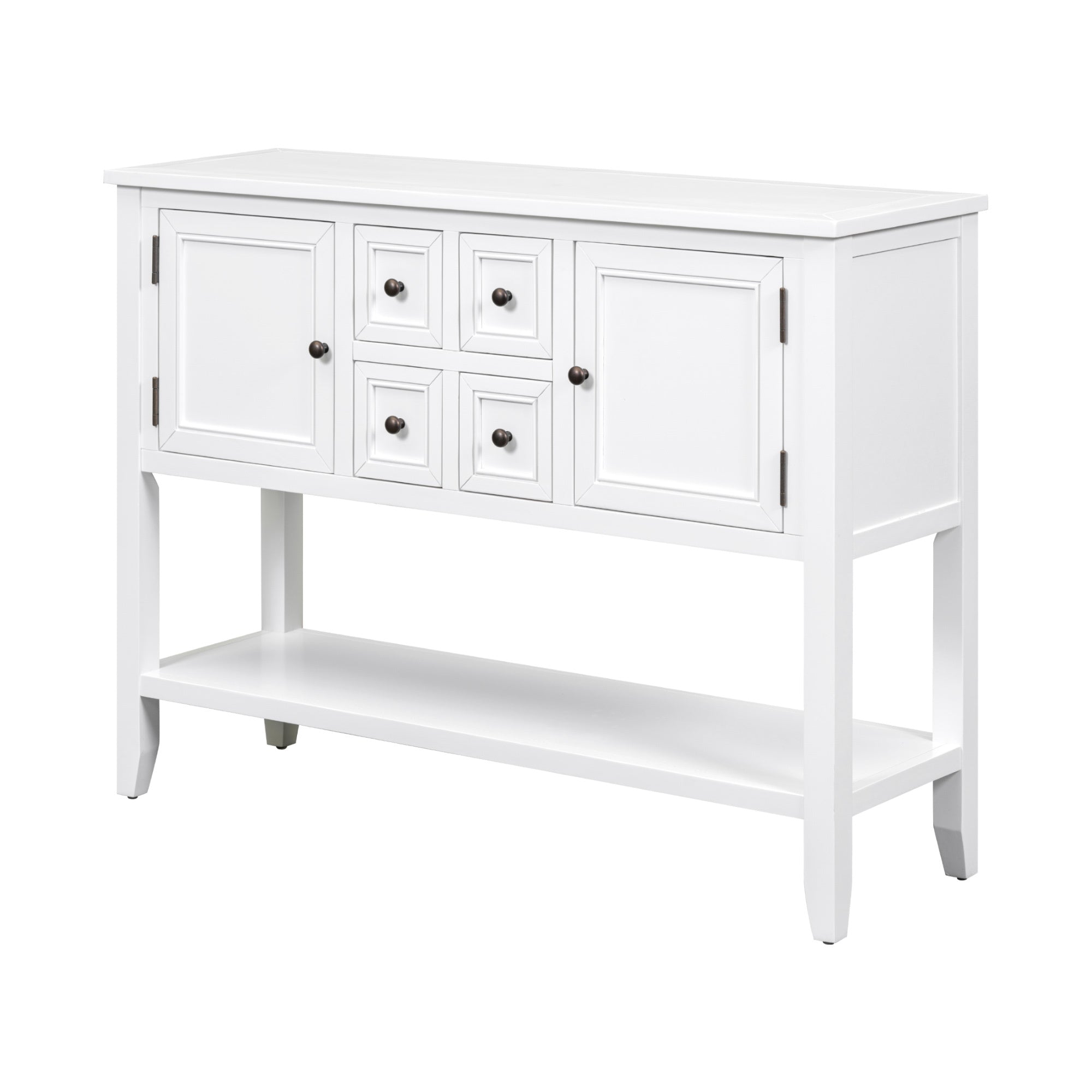TREXM Cambridge Series  Ample Storage Vintage Console Table with Four Small Drawers and Bottom Shelf for Living Rooms, Entrances and Kitchens (White, OLD SKU: WF190263AAA)