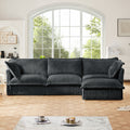 L-Shaped Slipcovered Sectional Sofa Couch, Comfy Deep Seat Cloud Couch with Convertible Ottoman & 2 Big Pillows, Modern Oversized 3 Seater Slipcovered Sofa Set for Living Room Office,Gray Corduroy