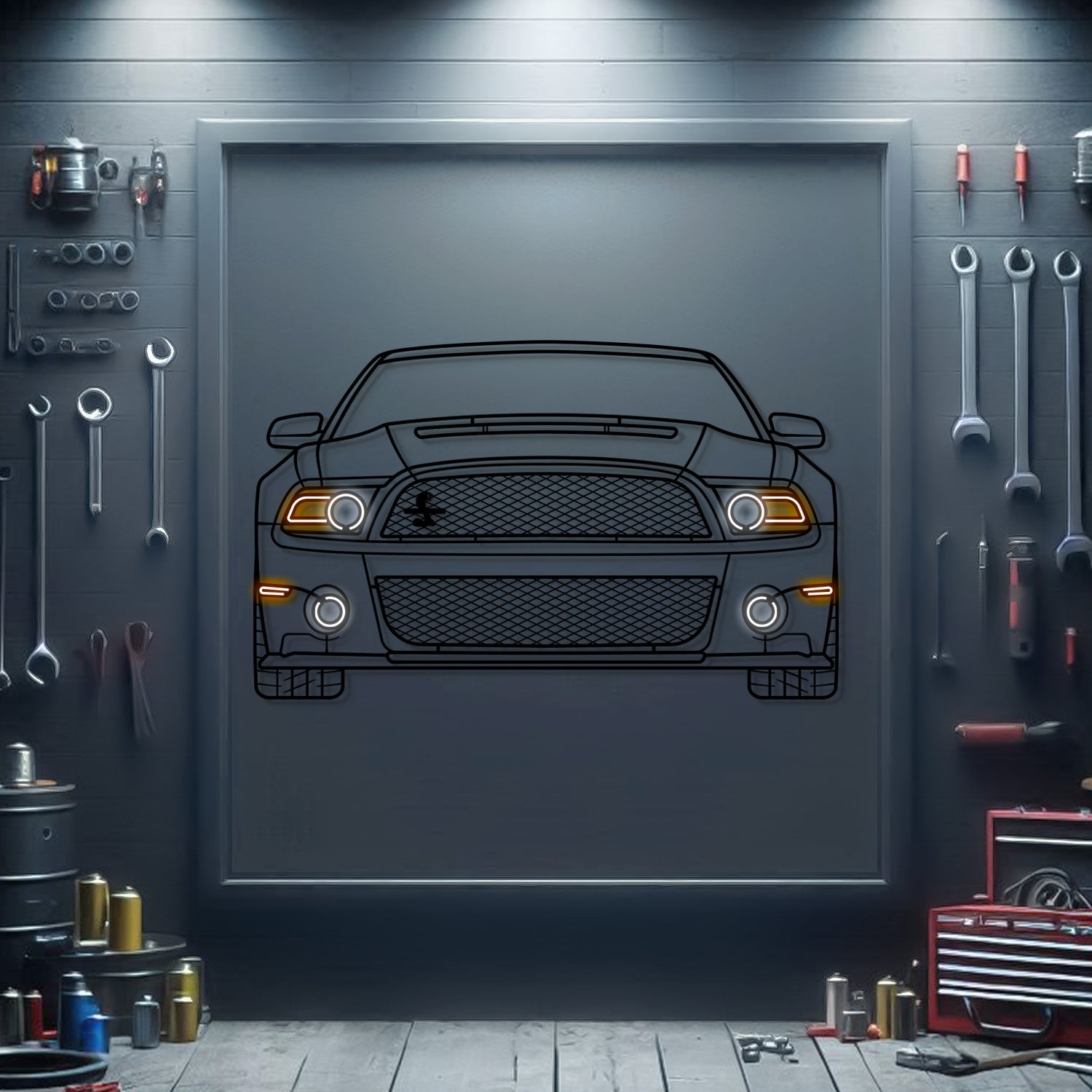 2012 Mustang Shelby GT500 Front View Metal Neon Car Wall Art - MTN0192