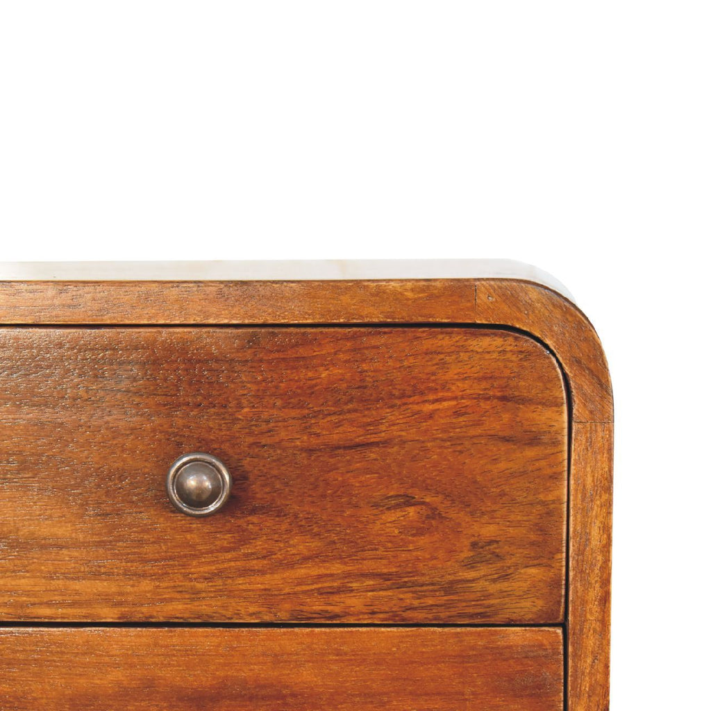 Solid Wood Floating Mini Chestnut nightstand, 2-Drawers, Shiny Knobs