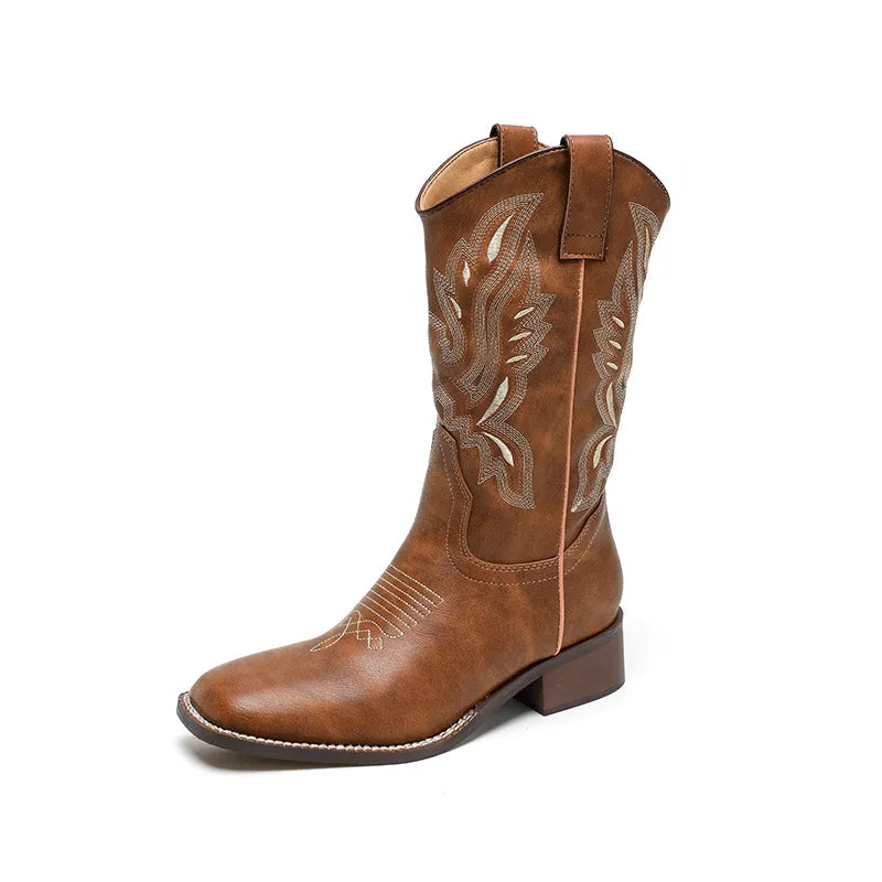 Round Toe Block Heels Boots