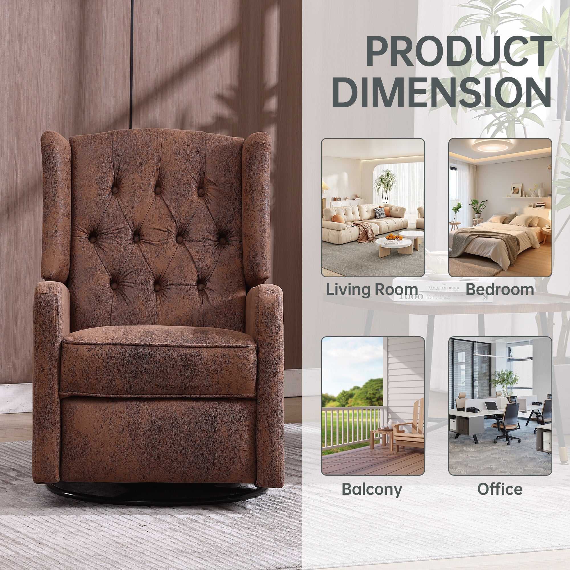 COOLMORE Rocking Recliner Chair,360 Degree Swivel Nursery Rocking Chair,Glider Chair,Modern Small Rocking Swivel Recliner Chair for Bedroom,Living Room Chair Home Theater Seat (Coffee)