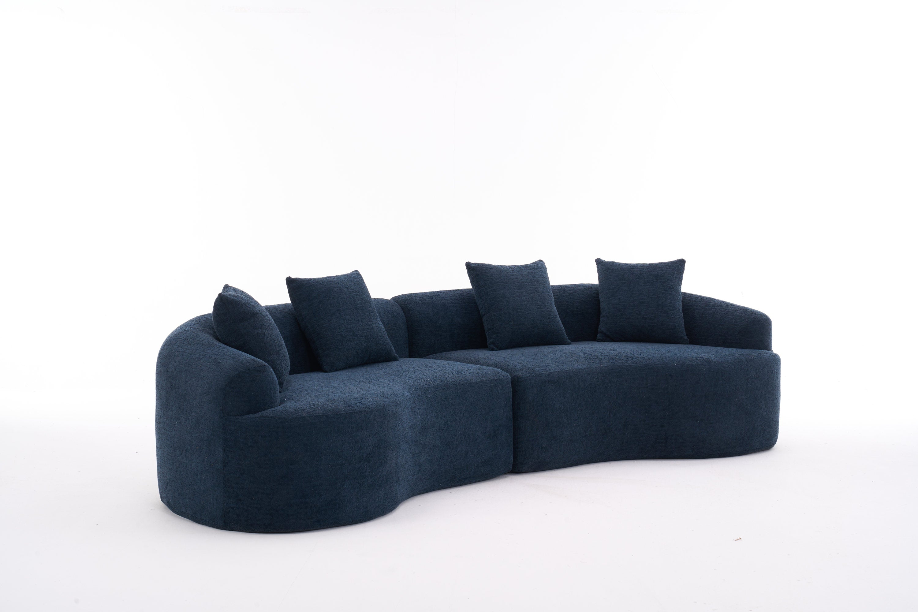 Compression Sponge Sofa Blue Curved Modular Sectional, 30D High-Density Chenille Sleeper Couch for Apartment, Living Room,110'L