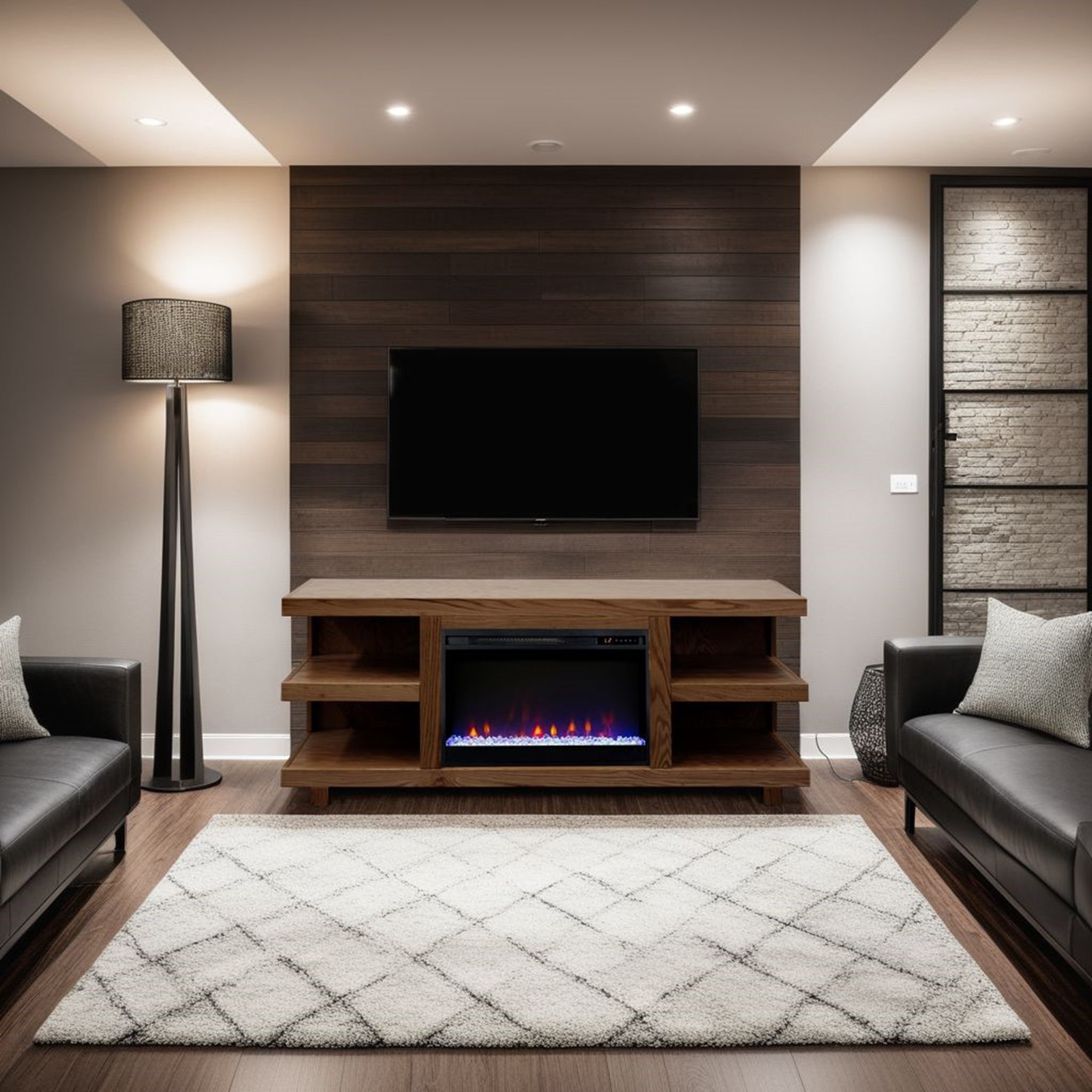 Laurel Canyon 65 inch Fireplace TV Stand for TVs up to 75 inches, Minimal Assembly, Oak Bourbon Finish