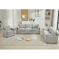 Cozy Upholstered Sofa Set Oversized Comfy Cloud Sofa Double Cushion Sofa Group Plush Cushion Sofa Couch for Living Room, Light Grey