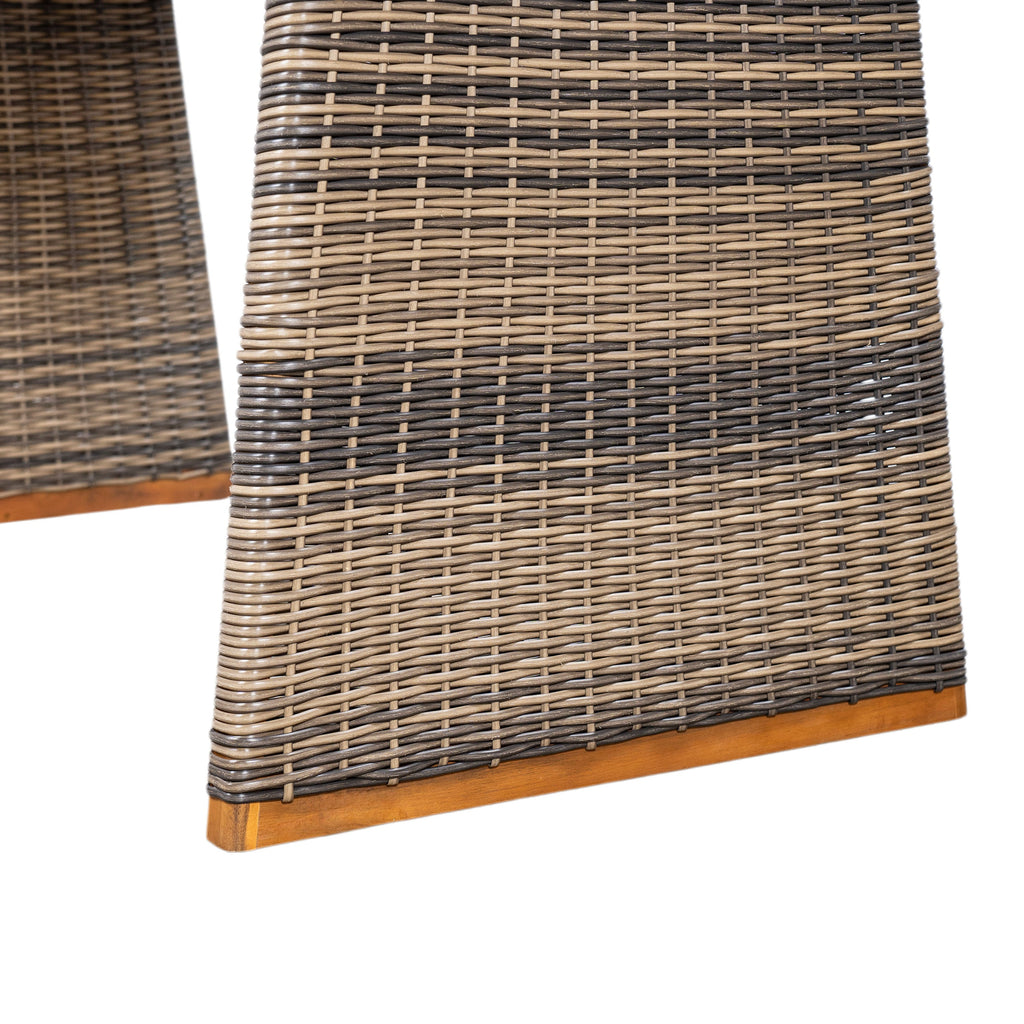 Outdoor Acacia Wood Dining Table,Teak Finish+ Grey Wicker