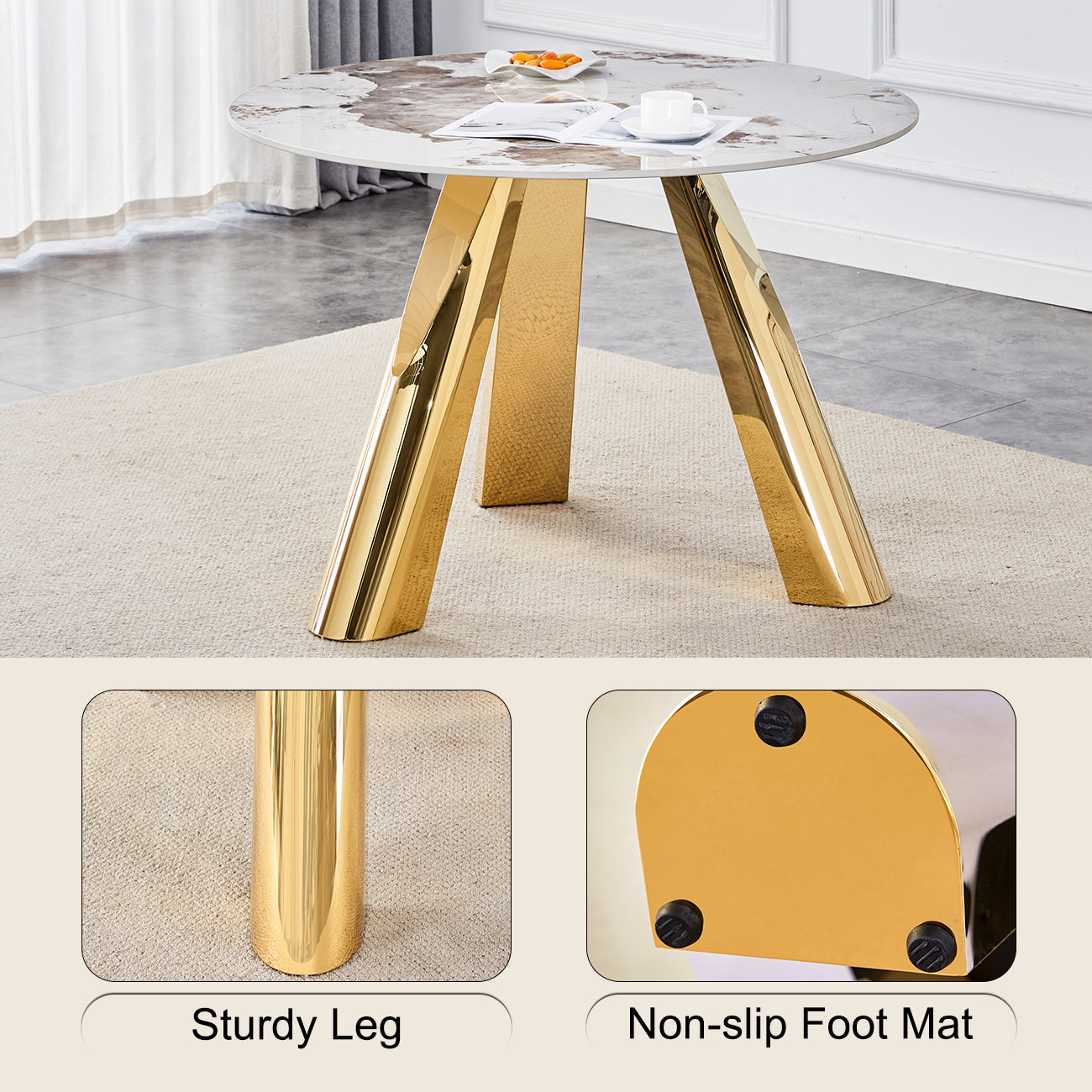 42' Luxury Sintered Stone Table: 0.45' Durable Top + 6' Steel Legs, 350lb Capacity, Stain/Heat-Resistant White/Gray Veined Surface - Modern Minimalist Design