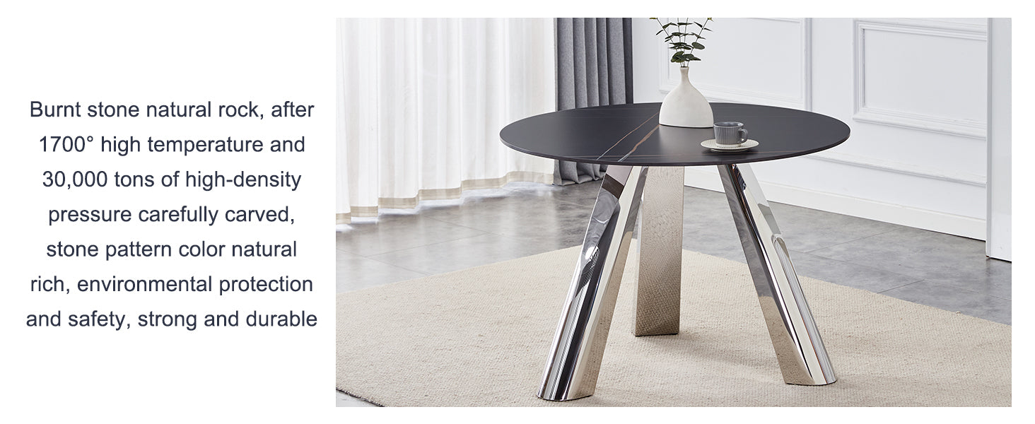 42' Luxury Sintered Stone Table: 0.45' Durable Top + 6' Steel Legs,350lb Capacity, Stain/Heat-Resistant Black Veined Surface - Modern Minimalist DesignW1512S00111