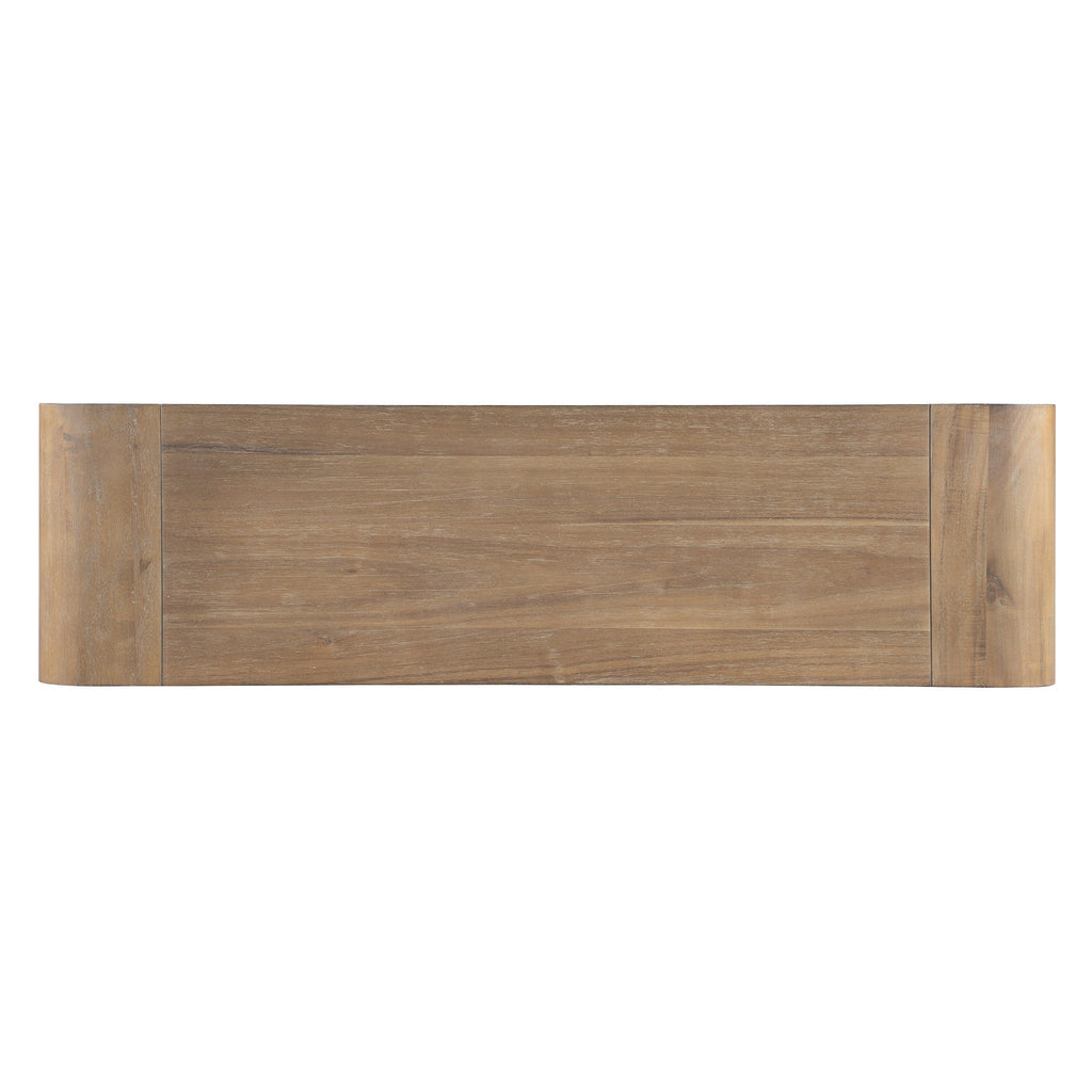 TREXM Rustic Console Table with Fluted Drawer Front, Entryway Table with Curved Corners & Thick Legs, Sturdy Sofa Table for Hallway & Living Room (Natural)