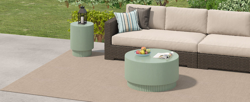 15.72-inch H-barrel coffee table, Nordic style, simple design, suitable for indoor and outdoor use, magnesium oxide material, suitable for living room, bedroom or garden sofa