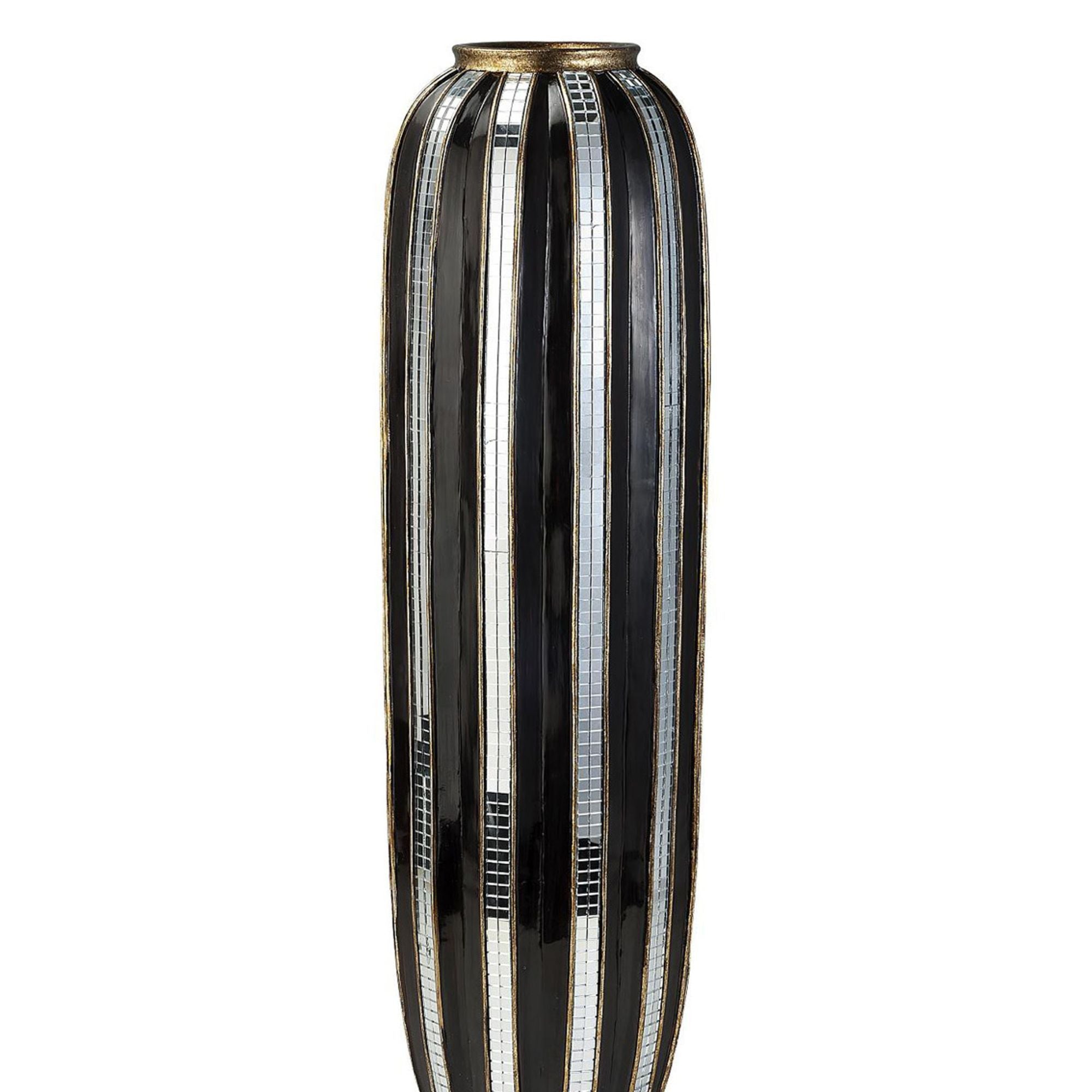 21" Tall Polyresin Decorative Vase, Gold finish with Mosaic Glass Stripes