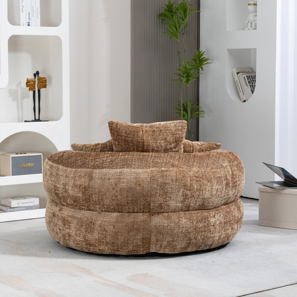 Lazy Sofa Durable Comfort Lounger High Back Bean Bag Chair with Three Pillows, Coffee Chenille, 42.52 inches