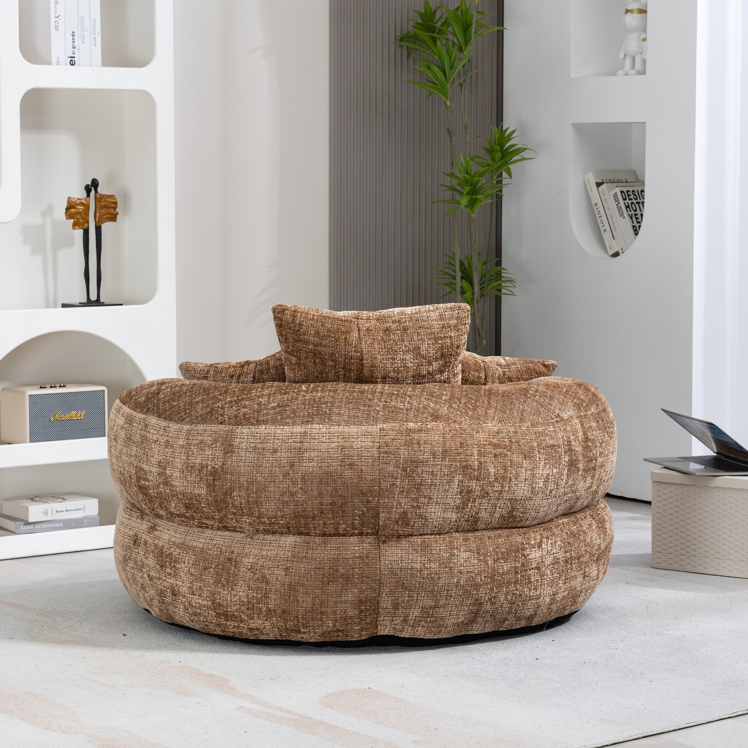Lazy Sofa Durable Comfort Lounger High Back Bean Bag Chair with Three Pillows, Coffee Chenille, 42.52 inches
