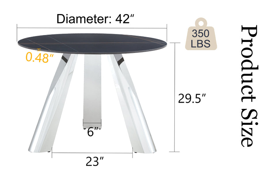 42' Luxury Sintered Stone Table: 0.45' Durable Top + 6' Steel Legs,350lb Capacity, Stain/Heat-Resistant Black Veined Surface - Modern Minimalist DesignW1512S00111