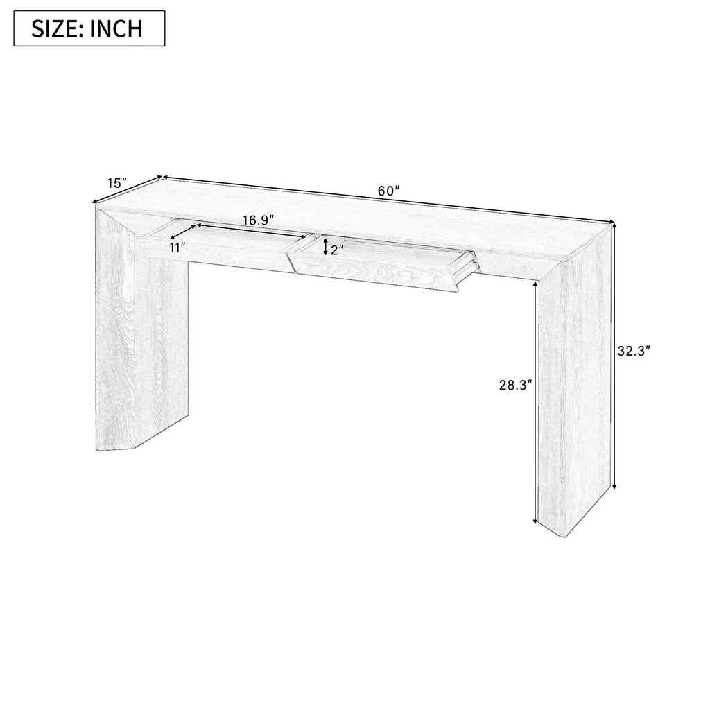 TREXM 60' Modern Farmhouse Console Table with 2 Concealed Drawers, Waterfall Design Entryway Table with Thickened Legs & Rustic Wood Grain for Living Room, Entryway & Hallway (Natural)