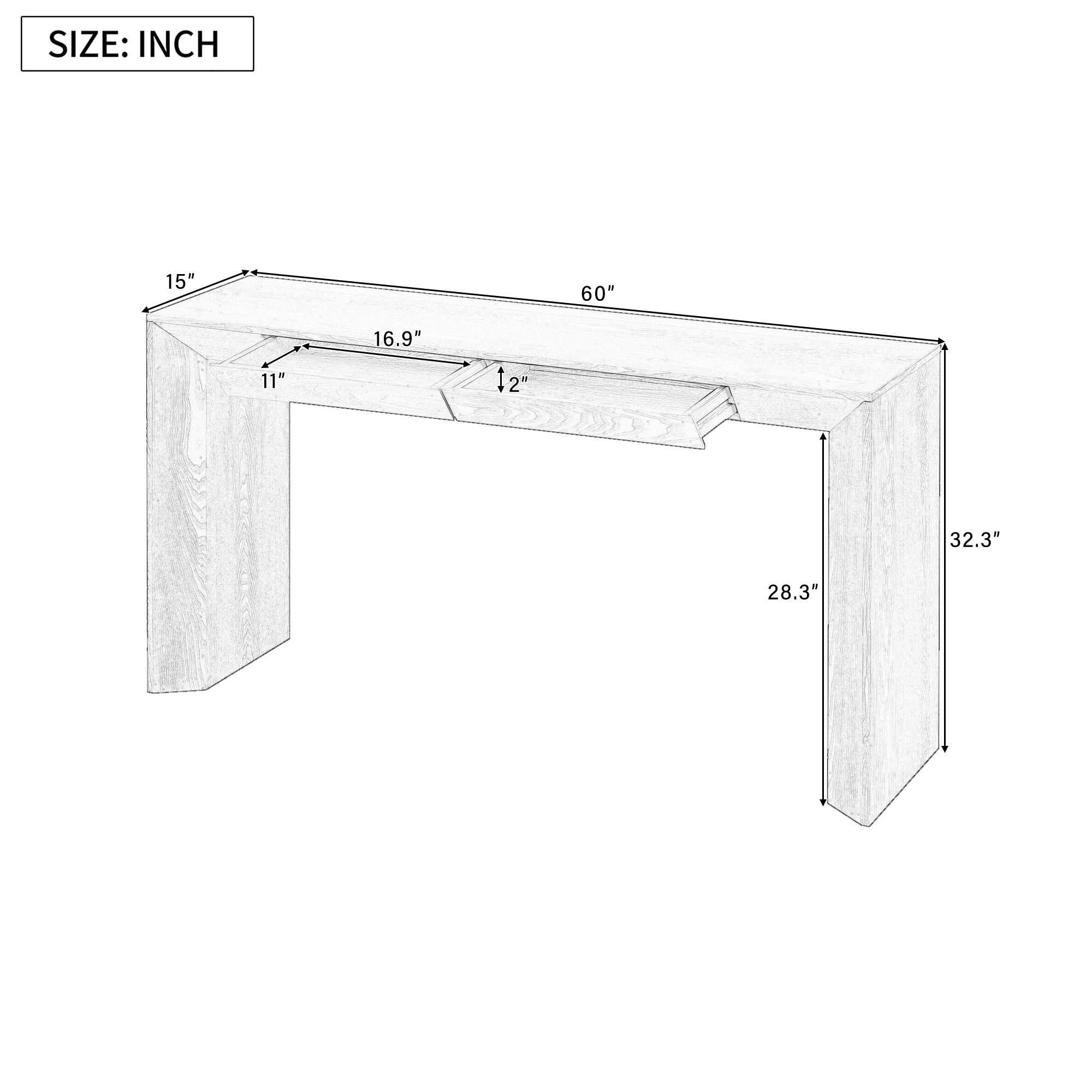TREXM 60' Modern Farmhouse Console Table with 2 Concealed Drawers, Waterfall Design Entryway Table with Thickened Legs & Rustic Wood Grain for Living Room, Entryway & Hallway (Natural)