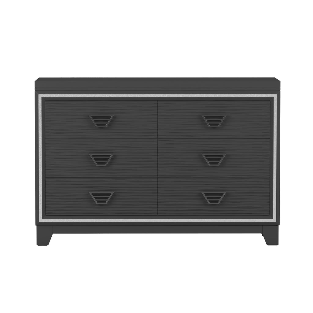 Elegant Dresser with Metal Handle and Sparkling Shiny Decoration, Storage Cabinet with 6 Drawers for Bedroom, Living Room, Black
