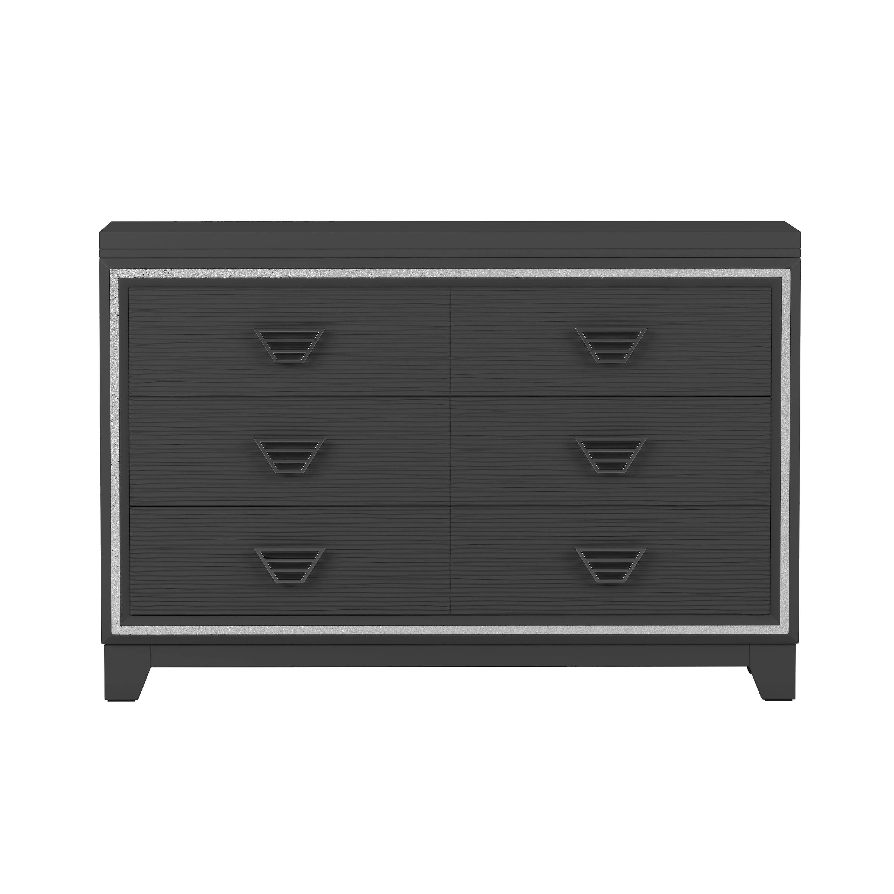 Elegant Dresser with Metal Handle and Sparkling Shiny Decoration, Storage Cabinet with 6 Drawers for Bedroom, Living Room, Black