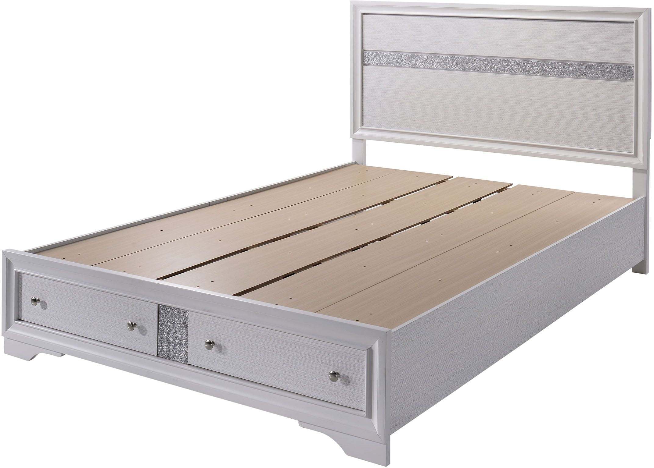 Contemporary White Color Panel Headboard 1pc Queen Size Bed w Drawers Beautiful Bedroom Furniture
