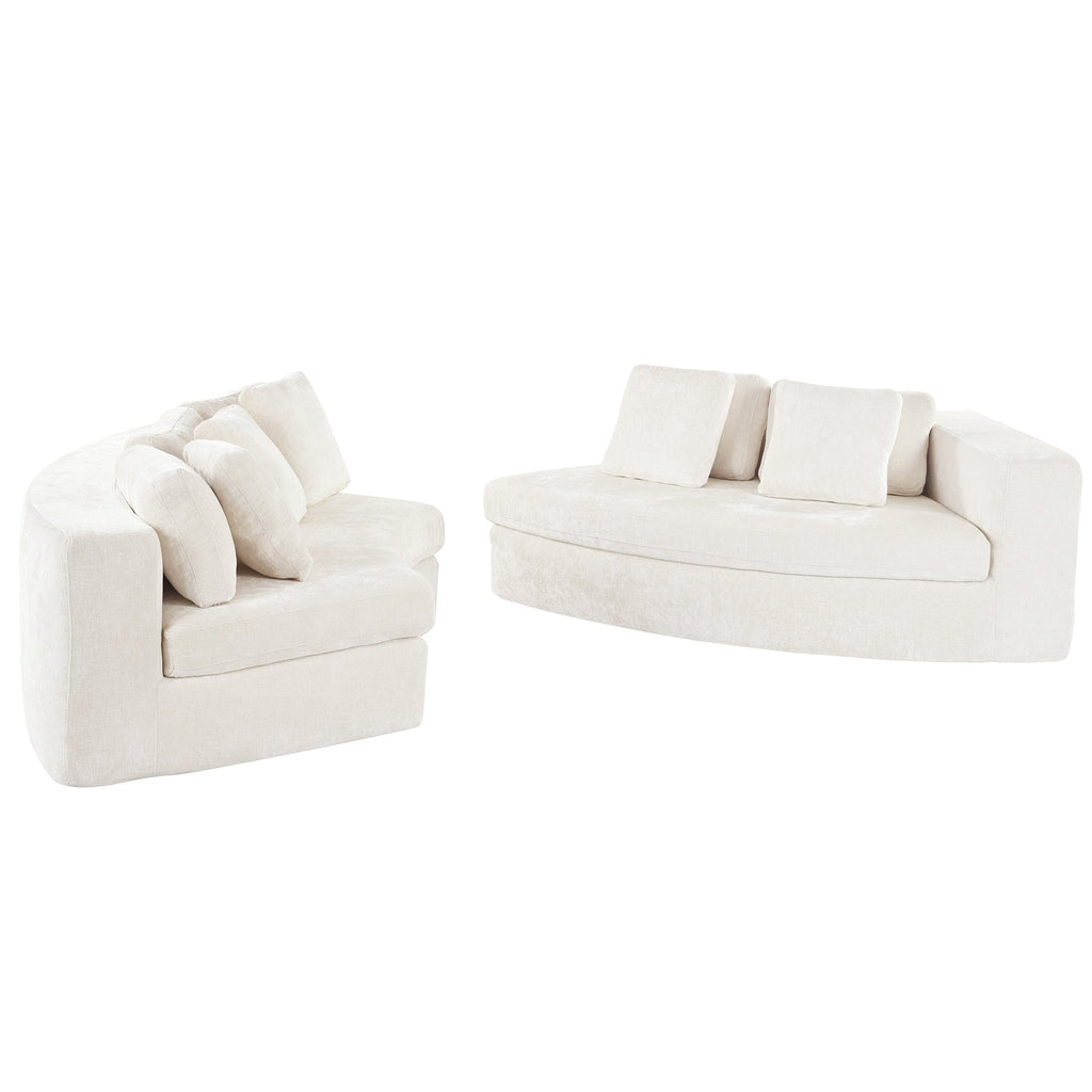 U_Style 115.7' Pure Foam Modular Sofa, 2-Piece Set with 5 Cushions, 4-Seater, Chenille Jacquard Fabric, Curved Design, No Assembly Required, Soft Upholstered Sofa for Living Room & Bedroom