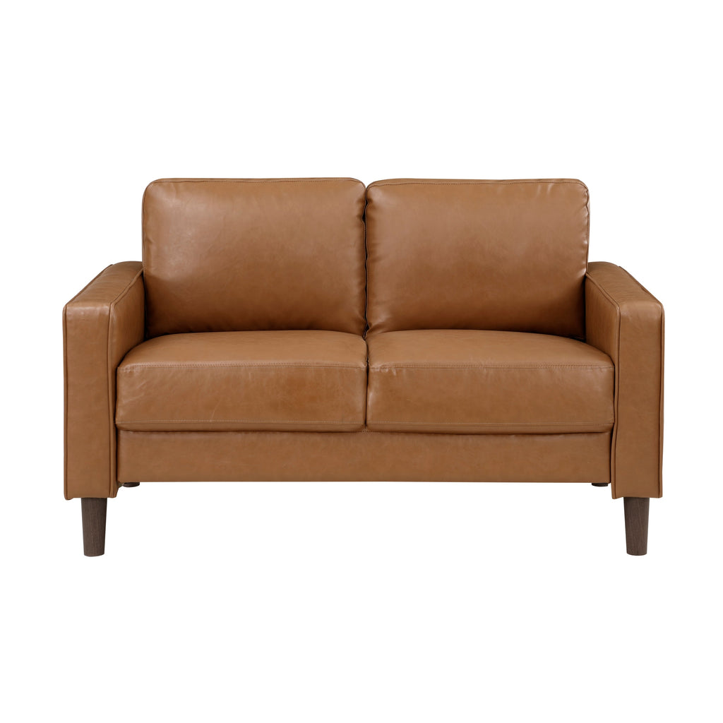 Modern Living Room Furniture 2pc Set Sofa Loveseat Brown Faux Leather Upholstered Cushion Back Seat Solid Wood