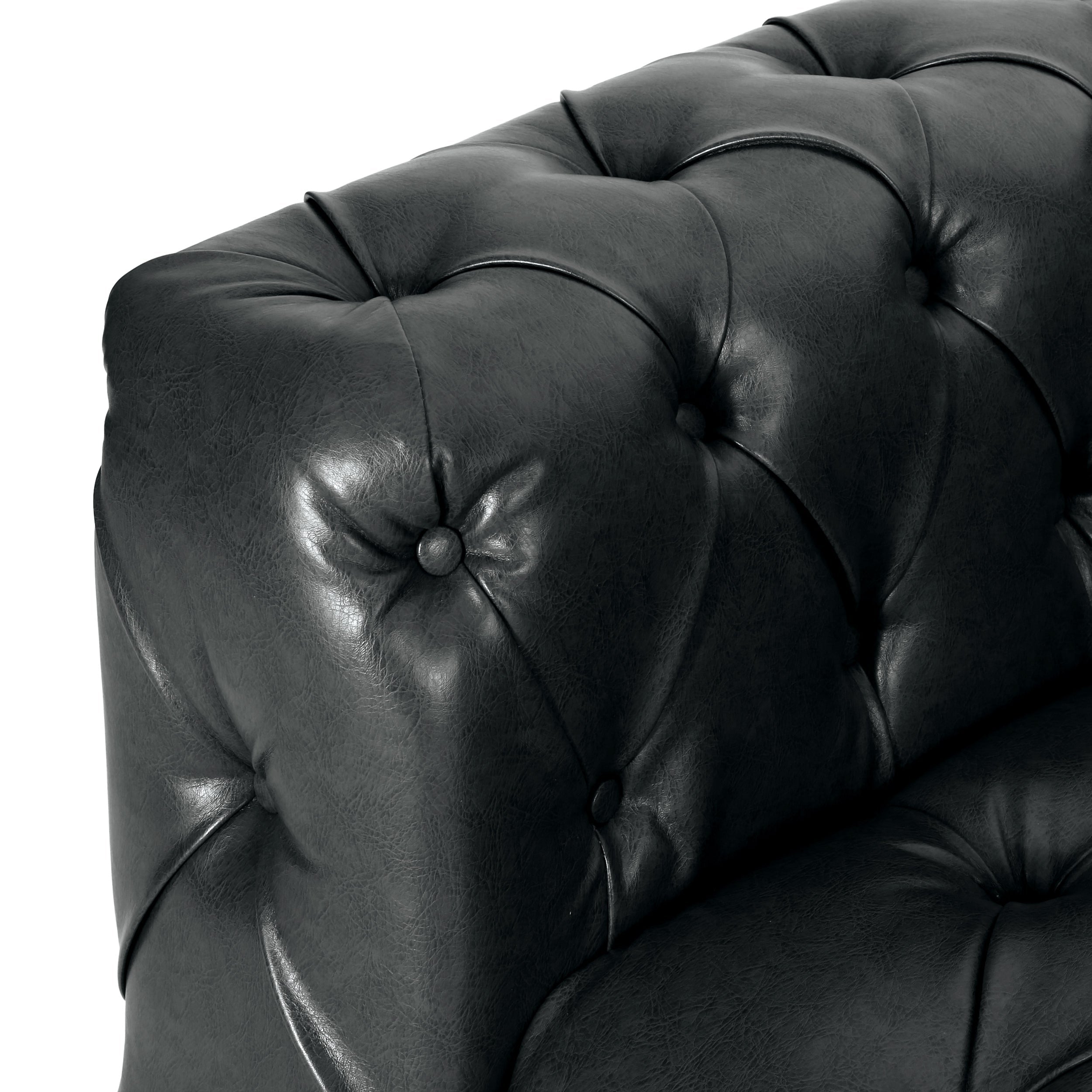 Mirod Comfy 3-Seat Sofa with Wooden Legs, PU Upholstery, Black, 83.5'' Width