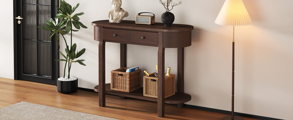 TREXM Elegant Retro Console Table with Curved Design and Smooth Glaze for Entryways, Living Rooms and hallways (Espresso)