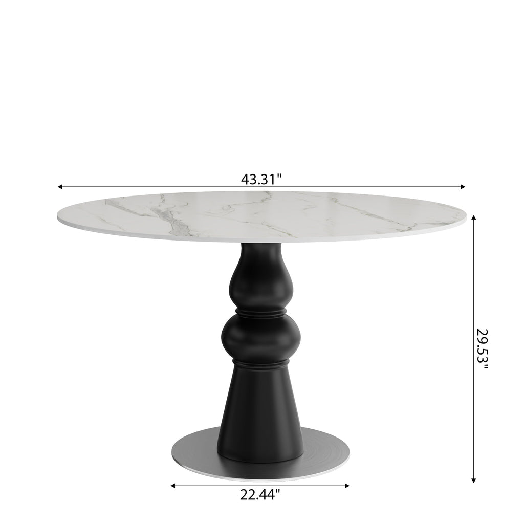 43' Modern Round Dining Table - White Grey, Small Kitchen Table For 2-4 Person